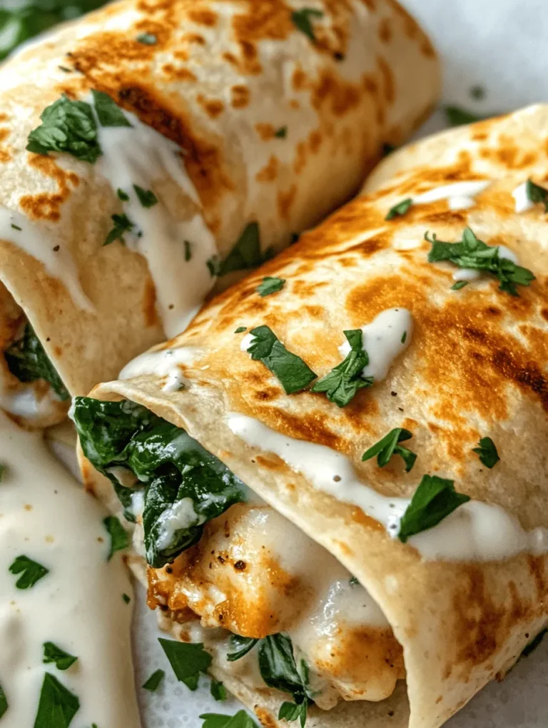 Looking for a quick and delicious meal that satisfies your cravings while being easy to prepare? Look no further than our Cheesy Garlic Chicken Wraps! This delightful dish is not only bursting with flavor, but it’s also incredibly versatile, making it perfect for lunch, dinner, or even a snack. Imagine tender, juicy chicken seasoned to perfection, combined with gooey cheese and fresh spinach, all wrapped in a soft tortilla. It’s an irresistible combination that will have your family coming back for seconds.