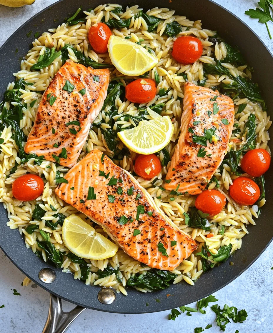 In today's fast-paced world, the popularity of one-skillet meals has surged, offering home cooks a convenient solution to prepare delicious dinners without the hassle of extensive cleanup. These dishes not only save time but also allow for a harmonious blending of flavors, making them a go-to choice for busy weeknight dinners. One such delightful recipe is <strong>One Skillet Salmon with Lemon Orzo</strong>, a dish that brings together the rich flavors of salmon and the light, citrusy notes of lemon-infused orzo.” /></p>
</p>
<h3>Cooking Salmon: Tips for Ensuring Perfectly Cooked Fish</h3>
</p>
<p>When preparing salmon, achieving the perfect cook can elevate your dish from ordinary to extraordinary. Here are key tips to ensure your salmon is both delicious and perfectly cooked:</p>
</p>
<p>1. <strong>Choose the Right Cut</strong>: Whether you opt for fillets or steaks, ensure they are fresh and of good quality. Salmon fillets are ideal for this dish as they cook evenly and quickly.</p>
</p>
<p>2. <strong>Season Generously</strong>: Before cooking, season your salmon with salt, pepper, and a drizzle of olive oil. This enhances the fish’s natural flavors and helps create a beautiful crust.</p>
</p>
<p>3. <strong>Use the Right Heat</strong>: Start by searing the salmon skin-side down in a preheated skillet. This method allows the skin to crisp up while keeping the flesh moist. Use medium-high heat for a good sear, then reduce to medium-low to finish cooking through without drying it out.</p>
</p>
<p>4. <strong>Watch the Cook Time</strong>: Salmon typically takes about 6-8 minutes per inch of thickness to cook. A good rule of thumb is to cook until the fish is opaque and flakes easily with a fork. For a perfectly medium-cooked salmon, aim for an internal temperature of around 125°F (51°C).</p>
</p>
<p>5. <strong>Let it Rest</strong>: After removing the salmon from the skillet, let it rest for a few minutes before serving. This allows the juices to redistribute, resulting in a moist and tender bite.</p>
</p>
<h3>Final Touches with Spinach</h3>
</p>
<p>Adding spinach to your One Skillet Salmon with Lemon Orzo not only enhances the dish’s nutritional profile but also adds a vibrant pop of color. Spinach is rich in vitamins A, C, and K, as well as iron and calcium, making it a fantastic addition to any meal.</p>
</p>
<p>1. <strong>Quick Sauté</strong>: After cooking the salmon, remove it from the skillet and set it aside. In the same skillet, add a couple of handfuls of fresh spinach. The residual heat will quickly wilt the spinach, preserving its nutrients while giving it a tender texture.</p>
</p>
<p>2. <strong>Mix with Orzo</strong>: Incorporate the wilted spinach back into the orzo mixture, allowing the flavors to meld. This not only adds nutritional value but also offers a beautiful contrast to the creamy texture of the orzo and the richness of the salmon.</p>
</p>
<h3>Nutritional Benefits of One Skillet Salmon with Lemon Orzo</h3>
</p>
<p>This dish is not just delicious but also packed with nutritional benefits, making it a perfect choice for a balanced meal.</p>
</p>
<h4>Health Benefits of Salmon</h4>
</p>
<p>Salmon is renowned for its health benefits, primarily due to its high content of omega-3 fatty acids. These essential fats are crucial for heart health, reducing inflammation, and supporting brain function. Additionally, salmon is an excellent source of protein, vital for muscle maintenance and repair. It also contains an array of vitamins and minerals, including B vitamins, potassium, and selenium, all of which contribute to overall health.</p>
</p>
<h4>Role of Orzo Pasta</h4>
</p>
<p>Orzo, a rice-shaped pasta, serves as a satisfying carbohydrate source in this recipe. Carbohydrates are essential for providing energy, especially for those with active lifestyles. This versatile pasta can absorb flavors well, enhancing the overall taste profile of the dish. Whole grain orzo options are available for those looking for added fiber and nutrients.</p>
</p>
<h4>Benefits of Incorporating Vegetables</h4>
</p>
<p>The addition of spinach and tomatoes not only boosts the flavor but also adds essential vitamins and minerals. Spinach is rich in iron and antioxidants, while tomatoes provide vitamin C and lycopene, which are beneficial for heart health. Including a variety of vegetables ensures a well-rounded meal that supports overall wellness.</p>
</p>
<h4>Balanced Meals</h4>
</p>
<p>One Skillet Salmon with Lemon Orzo is an exemplary model of a balanced meal. With protein from the salmon, carbohydrates from the orzo, and an array of vitamins from the spinach and tomatoes, this recipe offers a complete meal in one dish. This combination ensures that you’re not only satisfied but also nourished after a single serving.</p>
</p>
<h3>Serving Suggestions and Pairings</h3>
</p>
<p>To enhance your dining experience, consider these serving suggestions and pairings that complement One Skillet Salmon with Lemon Orzo:</p>
</p>
<p>1. <strong>Ideal Accompaniments</strong>: A simple side salad featuring mixed greens, cucumber, and a light vinaigrette can balance the richness of the salmon and orzo. For a heartier option, serve it alongside roasted asparagus or green beans seasoned with olive oil and garlic.</p>
</p>
<p>2. <strong>Beverage Pairings</strong>: For wine lovers, a crisp Sauvignon Blanc or a light Pinot Grigio pairs beautifully with the flavors of the dish. The acidity in these wines complements the lemon in the orzo and cuts through the richness of the salmon. For non-alcoholic options, sparkling water with a splash of lemon or a refreshing herbal iced tea will also enhance the meal experience.</p>
</p>
<h3>Variations and Customizations</h3>
</p>
<p>This recipe is versatile and can be customized to suit different dietary preferences and flavor profiles. Here are some options:</p>
</p>
<p>1. <strong>Substituting Proteins</strong>: If salmon isn’t your preference, consider substituting it with chicken breast or thighs for a different flavor. For a plant-based option, tofu or tempeh can be marinated and cooked in the same way, providing a satisfying texture and taste.</p>
</p>
<p>2. <strong>Flavor Enhancements</strong>: Experiment with different herbs and spices to elevate the dish. Fresh dill or parsley can add brightness, while a sprinkle of red pepper flakes can introduce a hint of heat. You can also toss in other vegetables like zucchini, bell peppers, or mushrooms for added flavor and nutrition.</p>
</p>
<p>3. <strong>Gluten-Free Alternatives</strong>: For those with gluten sensitivities, gluten-free orzo is readily available in stores. Additionally, quinoa or brown rice can be substituted for orzo, maintaining the dish’s integrity while accommodating dietary needs.</p>
</p>
<h3>Conclusion</h3>
</p>
<p>One Skillet Salmon with Lemon Orzo is a delightful and nutritious recipe that brings ease and flavor to your dinner table. With its combination of perfectly cooked salmon, creamy orzo, and vibrant spinach, this dish is not only a feast for the senses but also a wholesome meal option.</p>
</p>
<p>Encouragingly, this recipe fits seamlessly into a balanced diet, making it an excellent choice for busy weeknights when you need something quick yet satisfying. The convenience of a one-skillet meal means less cleanup, allowing you to enjoy your time with family or friends without the fuss.</p>
</p>
<p>Try integrating this healthy and delicious recipe into your meal rotation, and embrace the benefits of one-skillet meals that cater to your busy lifestyle while ensuring you maintain a balanced diet. Enjoy the flavors, the nutrition, and the simplicity of One Skillet Salmon with Lemon Orzo.</p>
<div id=