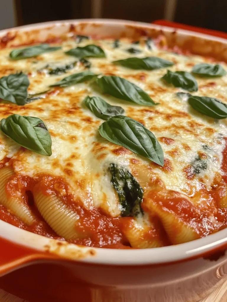 Spinach and ricotta stuffed shells are a quintessential comfort food that beautifully marries flavors and textures, making it a beloved dish for many. This Italian-inspired recipe features large pasta shells filled with a creamy ricotta and spinach mixture, topped with marinara sauce and melted cheese, creating a satisfying meal that is both hearty and wholesome. The combination of fresh spinach and rich ricotta not only tantalizes the taste buds but also provides a nutritious boost to your dinner table.