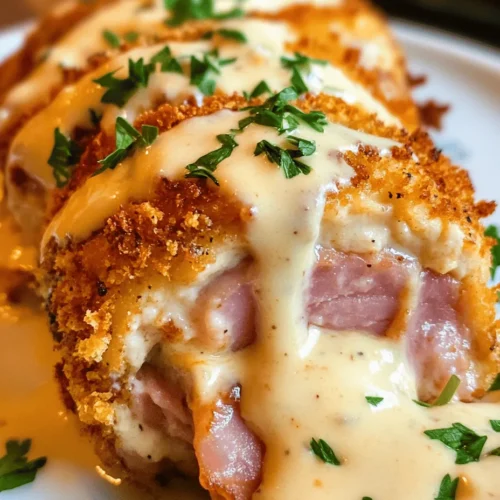Chicken Cordon Bleu is a timeless classic that has graced the tables of home cooks and fine dining establishments alike. This delectable dish features tender chicken breasts stuffed with savory ham and gooey Swiss cheese, all enveloped in a crispy golden-brown coating. Topped with a rich, creamy Swiss cheese sauce, Chicken Cordon Bleu is not just a meal; it’s an experience that enchants the senses. Whether you’re hosting a dinner party or seeking a comforting family meal, mastering this recipe will surely impress your guests and elevate your culinary repertoire.