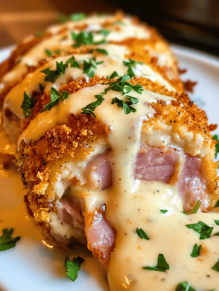 Chicken Cordon Bleu is a timeless classic that has graced the tables of home cooks and fine dining establishments alike. This delectable dish features tender chicken breasts stuffed with savory ham and gooey Swiss cheese, all enveloped in a crispy golden-brown coating. Topped with a rich, creamy Swiss cheese sauce, Chicken Cordon Bleu is not just a meal; it’s an experience that enchants the senses. Whether you’re hosting a dinner party or seeking a comforting family meal, mastering this recipe will surely impress your guests and elevate your culinary repertoire.