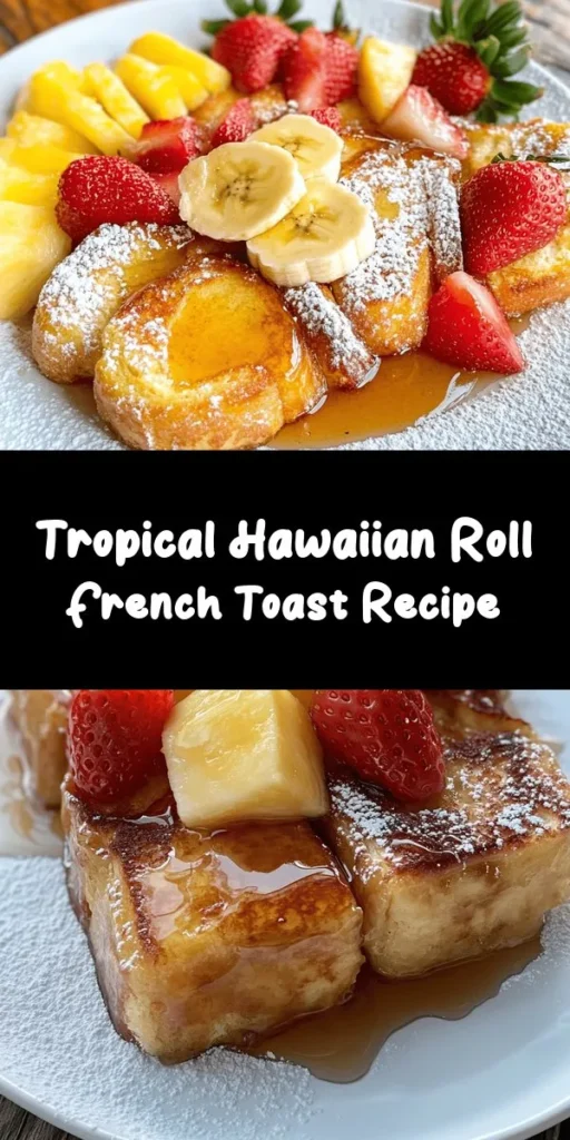 Indulge in a tropical breakfast with Aloha Hawaiian Roll French Toast! This easy recipe transforms sweet, pillowy Hawaiian rolls into a deliciously crispy treat that's perfect for any morning. Simply soak the rolls in a rich egg batter, cook until golden, and serve with maple syrup and your favorite fresh fruits. Garnish with a dash of powdered sugar for an extra touch. It's a delightful way to start your day! Enjoy this breakfast bliss in just 30 minutes.