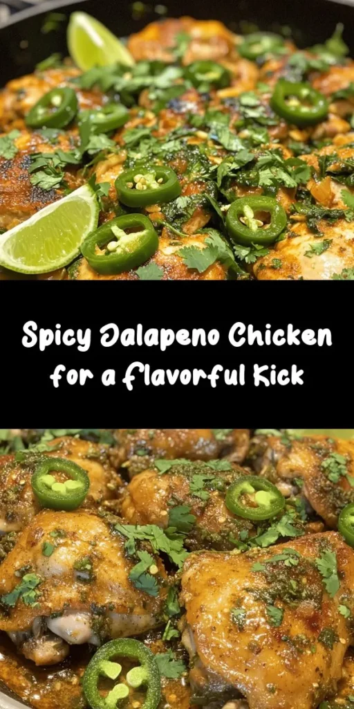 Spice up your dinner with this delicious Spicy Jalapeno Chicken! Made with tender chicken thighs marinated in a zesty mix of olive oil, garlic, and spices, this dish is bursting with flavor. Add fresh jalapenos for a kick that you can adjust to your taste. Perfectly seared and served with a sprinkle of cilantro and lime wedges, this meal is sure to impress family and friends. Ready in under an hour, it’s an easy and flavorful option for any night!