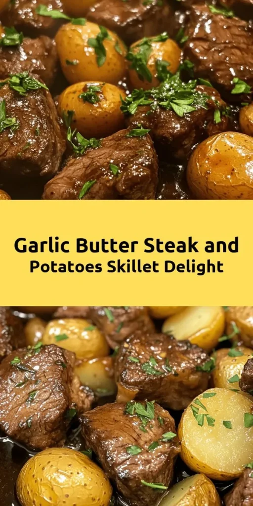 Savor the mouthwatering flavors of this Sizzling Garlic Butter Steak & Potatoes Skillet! Perfect for a weeknight dinner, this recipe features tender sirloin steak chunks and halved baby potatoes cooked in a rich garlic butter sauce, infused with aromatic rosemary and thyme. In just 30 minutes, you can whip up a delightful, hearty meal that’s simple yet impressive. Garnish with fresh parsley for that finishing touch. Enjoy a delicious bite of comfort!