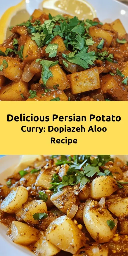 Discover the rich flavors of Dopiazeh Aloo, a delightful Persian potato curry that's sure to please! With tender potatoes simmered in a fragrant blend of caramelized onions, garlic, ginger, and spices, this dish is a perfect meal option. Simple to prepare and ready in just 50 minutes, it’s ideal served with rice or flatbreads. Don’t forget to garnish with fresh cilantro and lemon for an extra zing! Perfect for weeknight dinners or special occasions.