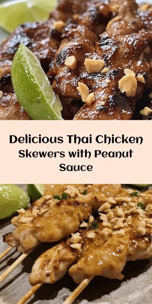 Savor the vibrant flavors of Easy Grilled Thai Chicken Skewers! This tasty recipe features marinated chicken thighs grilled to perfection and paired with a creamy homemade peanut sauce. Perfect for summer BBQs or a quick weeknight dinner, these skewers are sure to impress family and friends. Just marinate, grill, and serve with garnish for an unforgettable meal. Ideal for serving 4, you'll want to keep this one in your recipe rotation! Enjoy the deliciousness!