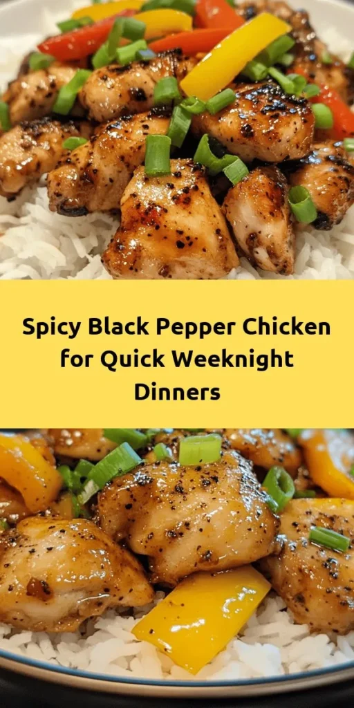 Spice up your dinner tonight with this Spicy Black Pepper Chicken Delight! This easy, flavorful recipe features tender chicken marinated in soy and oyster sauce, combined with aromatic garlic and ginger, and vibrant bell peppers. With a kick of freshly cracked black pepper, it’s a dish that packs a punch! Serve it over fluffy rice for a meal the whole family will love. Perfect for weeknight dinners or impressing guests!