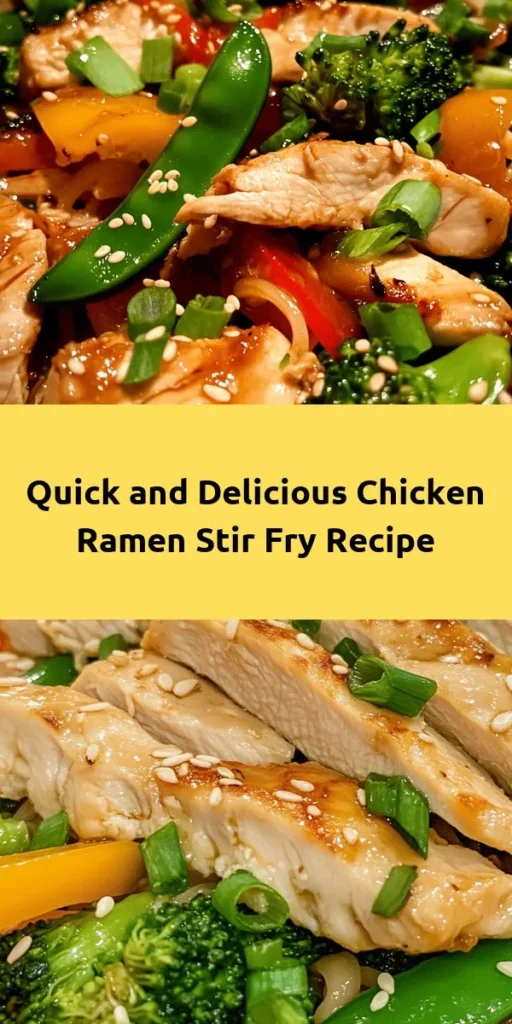Looking for a quick and delicious dinner idea? Try this savory chicken ramen stir fry! Packed with tender chicken, colorful bell peppers, broccoli, and snap peas, this dish is not only satisfying but also super easy to make. Toss everything together with flavorful sauces, and you've got a meal ready in just 30 minutes. Perfect for busy weeknights, and you can customize the spice level to your liking. Get ready to enjoy a bowl of goodness!
