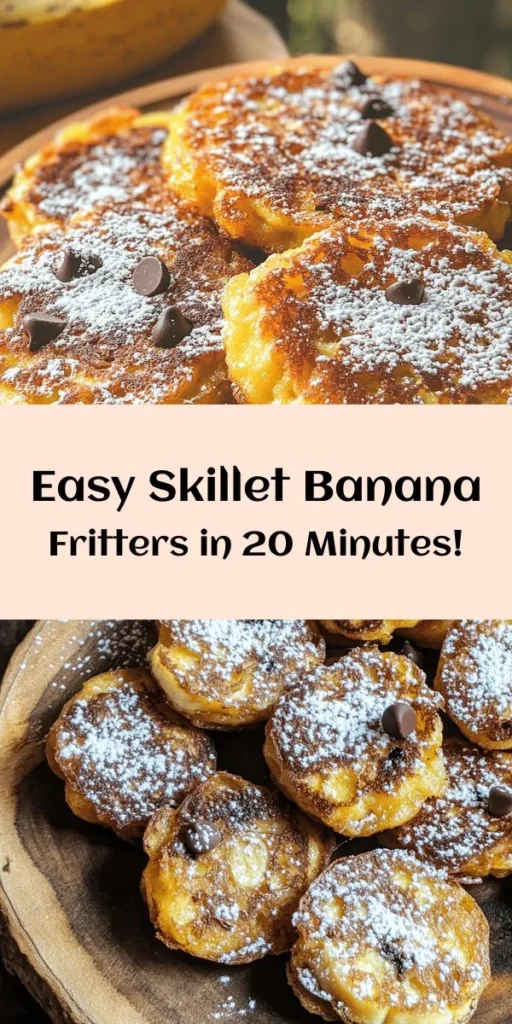 Indulge in these delicious Skillet Banana Fritters! Perfectly crispy on the outside and soft on the inside, these sweet treats are made with ripe bananas and a hint of cinnamon, making them a delightful breakfast or snack. Ready in just 20 minutes, they’re easy to whip up with simple ingredients like flour, milk, and optional chocolate chips. Serve warm and dust with powdered sugar for an extra touch of sweetness. Enjoy the banana goodness!