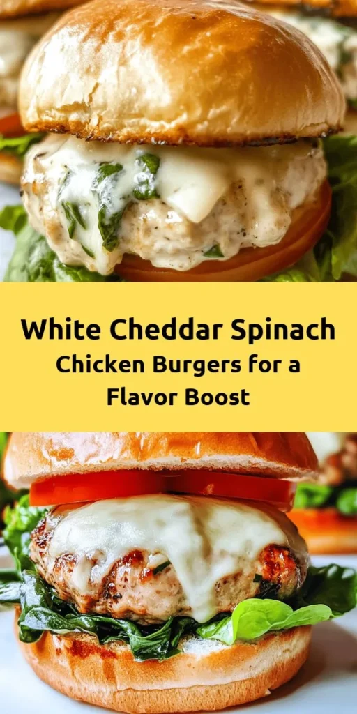 Sink your teeth into these delicious White Cheddar and Spinach Chicken Burgers! Made with ground chicken, fresh spinach, and creamy white cheddar, these burgers are bursting with flavor. With a crunchy panko coating and the perfect blend of garlic and onion, they’re easy to make and perfect for any night of the week. Serve them on toasted buns with your favorite toppings for a satisfying meal. Try this recipe for a twist on classic burgers that’s sure to impress!