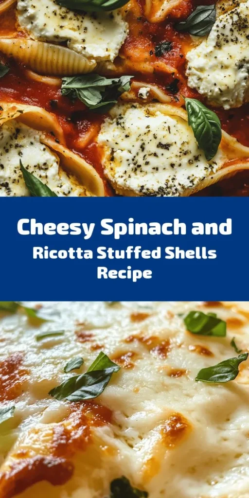 Discover the perfect weeknight dinner with these Easy Spinach and Ricotta Stuffed Shells! This delicious recipe combines jumbo pasta shells filled with a creamy spinach and ricotta mixture, topped with marinara sauce and melted mozzarella. It's simple to make and packed with flavor, making it a family favorite. Great for meal prep or a cozy dinner, serve with fresh basil for an added touch. Perfectly cheesy and satisfying, this dish is sure to impress!