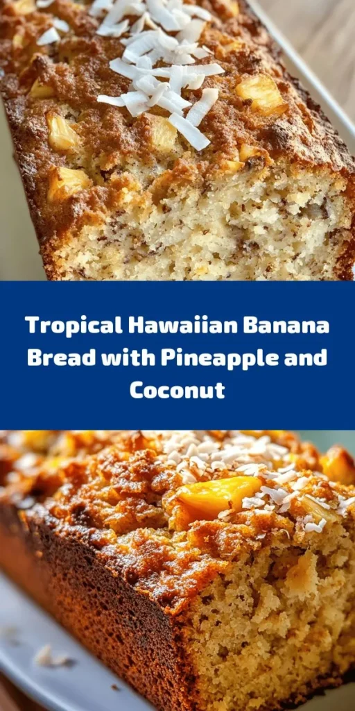 Experience a taste of the tropics with this delicious Hawaiian Banana Bread featuring pineapple and coconut! Perfectly moist and bursting with flavor, it's made with ripe bananas, crushed pineapple, and shredded coconut, sweetened with brown and granulated sugar. This easy recipe comes together in just over an hour and yields 10 delightful slices. Serve it warm or at room temperature for a delightful treat that's sure to impress family and friends!