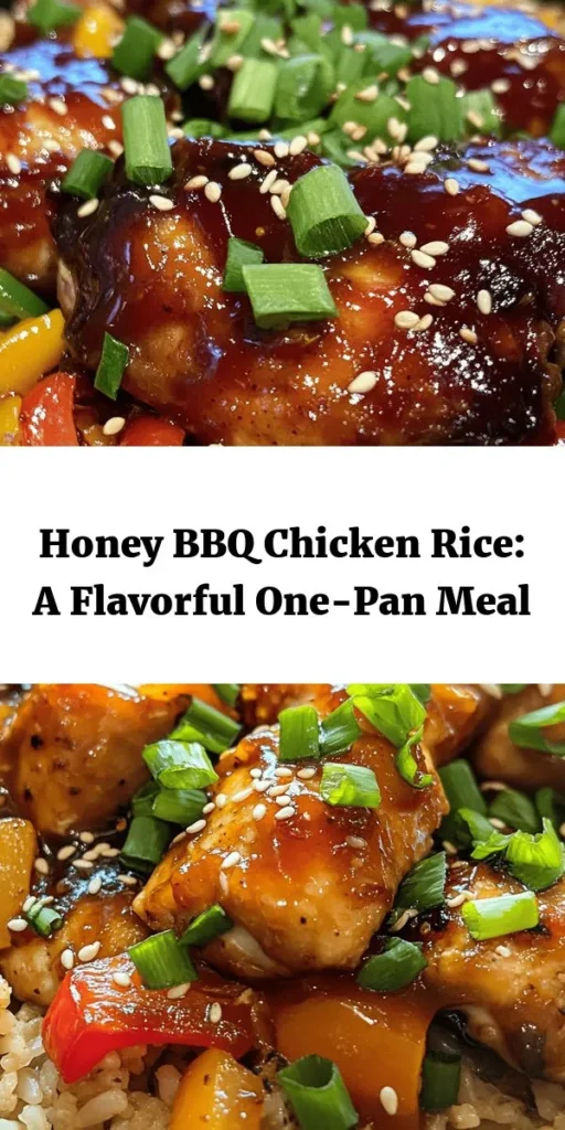 Get ready to enjoy a deliciously easy one-pan meal with this Sizzlin' Honey BBQ Chicken Rice! Featuring juicy chicken thighs, hearty brown rice, and flavorful veggies all cooked in a savory BBQ sauce, this dish is sure to please. In just about 40 minutes, you'll have a comforting dinner that's perfect for busy weeknights. Garnish with green onions and sesame seeds for an extra touch. Try it tonight and savor every bite!