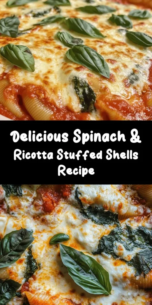Discover the ultimate comfort food with this easy Spinach & Ricotta Stuffed Shells recipe! Filled with creamy ricotta and fresh spinach, these shells are smothered in marinara sauce and topped with gooey mozzarella. Perfect for a cozy dinner, this dish is simple to prepare and ready in under an hour. Serve it with a sprinkle of fresh basil for a burst of flavor! Ideal for families and gatherings, it's sure to become a favorite. Try it tonight and enjoy delicious homemade goodness!