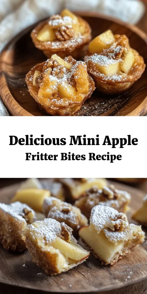 Indulge in these delightful Mini Apple Fritter Bites, the perfect sweet treat for any occasion! Made with diced apples, warm spices, and a hint of vanilla, these bites are fried to golden perfection and dusted with powdered sugar for a luscious finish. With just 15 minutes of prep and 30 minutes total, you'll have around 20 delicious fritters ready to enjoy. Perfect for sharing or savoring all to yourself! Try this simple recipe today and satisfy your sweet tooth.