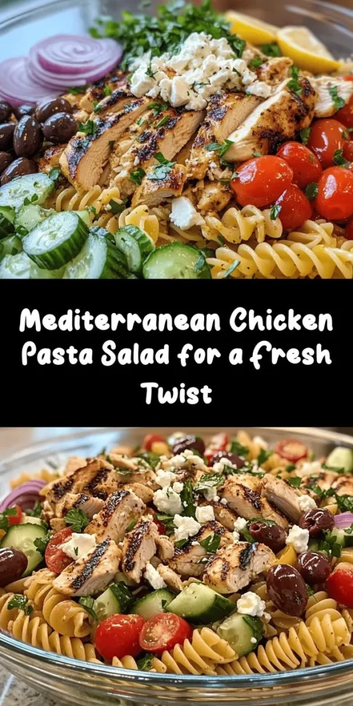 Discover the vibrant flavors of this Mediterranean Chicken Pasta Salad! Loaded with juicy grilled chicken, fresh veggies, and tangy feta, this dish is refreshing and hearty. Perfect for meal prep or gatherings, it's easy to make in just an hour. Tossed in a zesty lemon and olive oil dressing, every bite is a taste of the Mediterranean. Ready to impress your guests or simply enjoy a delicious meal? Try this recipe today for a healthy, flavorful dish!