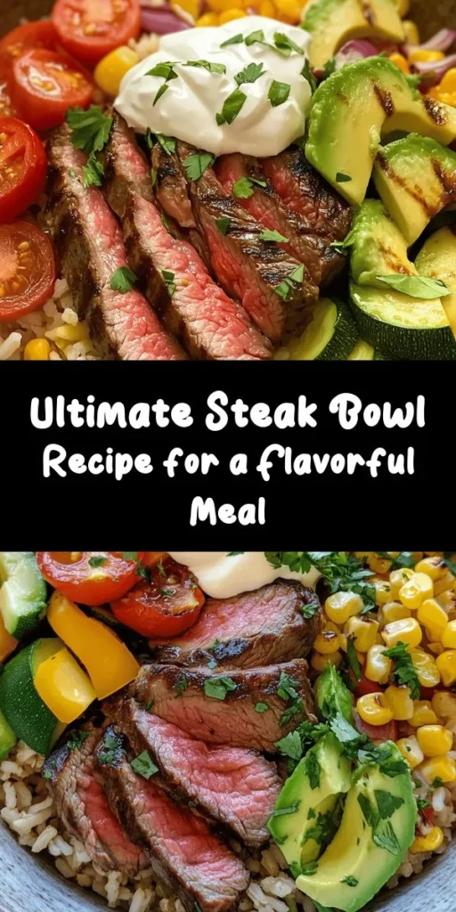 Elevate your mealtime with this Ultimate Steak Bowl, perfect for any occasion! Featuring a juicy ribeye steak seasoned to perfection, this bowl is packed with nutritious brown rice or quinoa, vibrant grilled bell peppers, sautéed zucchini, and fresh corn. Top it off with creamy avocado, cherry tomatoes, red onion, cilantro, and your choice of cheese, all drizzled with zesty lime juice. A delicious blend of flavors and textures awaits you in every bite. Prep and cook in just 40 minutes!