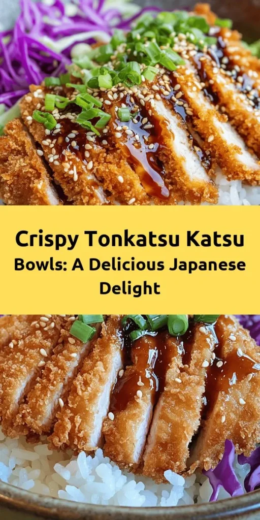 Indulge in a delicious Crispy Tonkatsu Katsu Bowl that brings Japanese comfort food right to your table! This easy recipe features perfectly breaded and fried pork cutlets served over a bed of fluffy white rice, topped with fresh shredded cabbage and drizzled with a homemade tonkatsu sauce. Garnish with crunchy green onions and sesame seeds for the ultimate flavor experience. Perfect for a hearty meal in just under 35 minutes! Enjoy! 🍚🍴