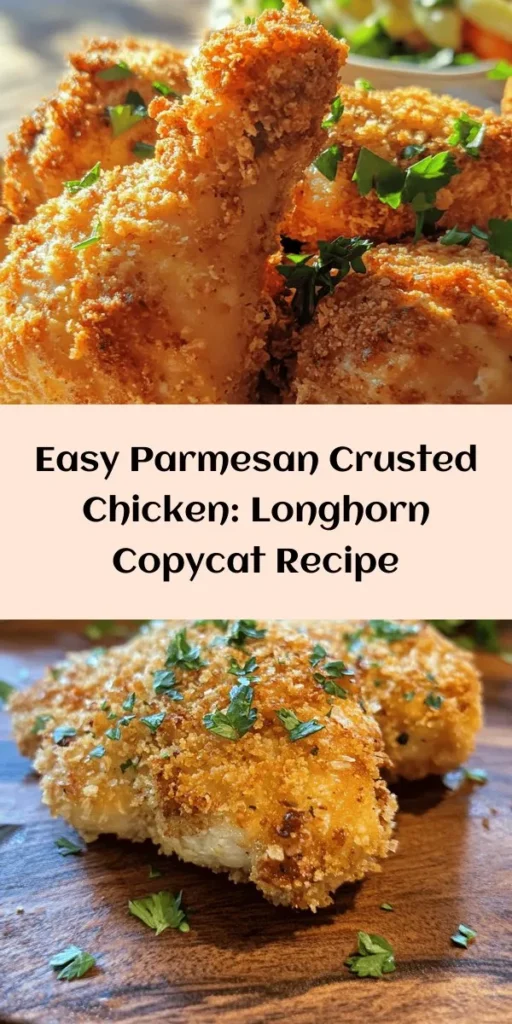 Discover the deliciousness of this easy copycat Longhorn Parmesan Crusted Chicken recipe! Perfectly breaded chicken breasts are coated in savory Parmesan and Italian-seasoned breadcrumbs, then pan-fried to golden perfection. This dish is straightforward to make, taking only 30 minutes from start to finish, and pairs beautifully with pasta, salad, or veggies. Impress your family with this flavorful meal any night of the week!