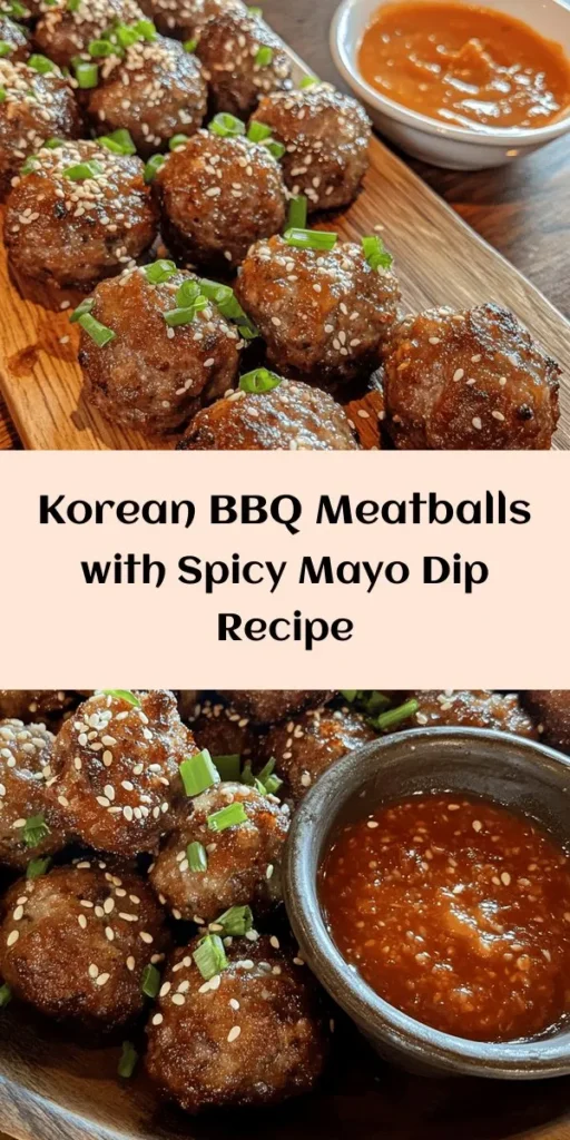 Delicious Korean BBQ Meatballs with a zesty Spicy Mayo Dip are a perfect treat for any gathering! Made with a flavorful blend of ground meat, ginger, garlic, and a kick of gochujang, these meatballs are baked to perfection and served warm. The creamy spicy mayo dip adds an extra layer of flavor that'll leave your taste buds dancing. This easy recipe takes just 35 minutes and serves 4, making it a great choice for appetizers or snacks!
