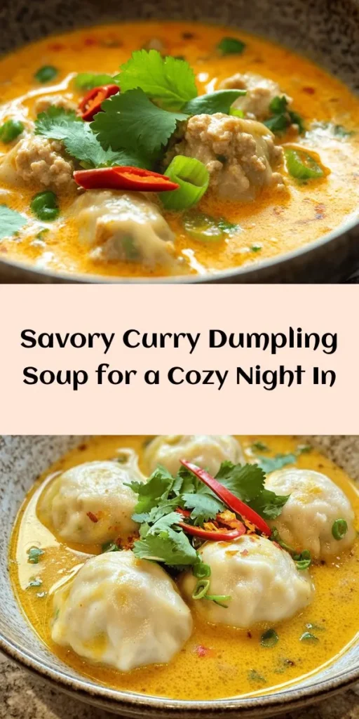 Warm up with the Best Curry Dumpling Soup! This flavorful dish features homemade dumplings filled with seasoned ground pork or chicken, mixed with fragrant ginger, garlic, and curry powder. Simmered in a rich coconut and broth base, this comforting soup is perfect for any day. With easy-to-follow steps, you’ll have a delicious meal ready in just an hour. Garnish with fresh cilantro and chili for an extra kick. Enjoy a bowl of warmth!