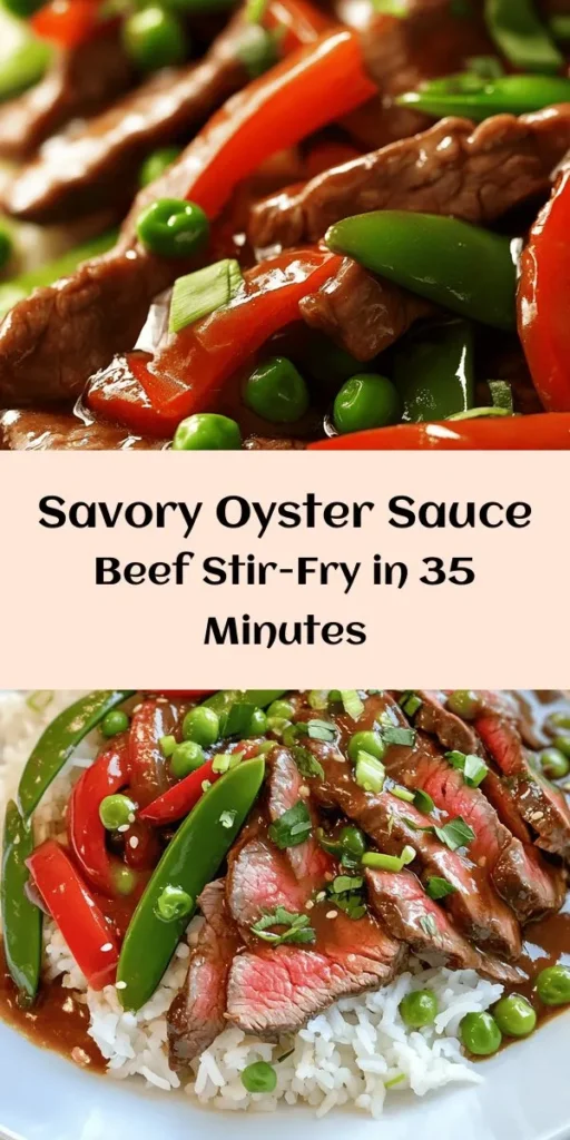 Experience a flavorful journey with this Savory Beef with Oyster Sauce Delight! Perfect for a quick weeknight meal, this recipe features tender beef sirloin sautéed with vibrant vegetables like red bell pepper and snap peas, all coated in a savory sauce. Ready in just 35 minutes, it's served over jasmine rice or noodles for a complete dish. Dive into this easy and delicious stir-fry that’s sure to impress your family or guests!
