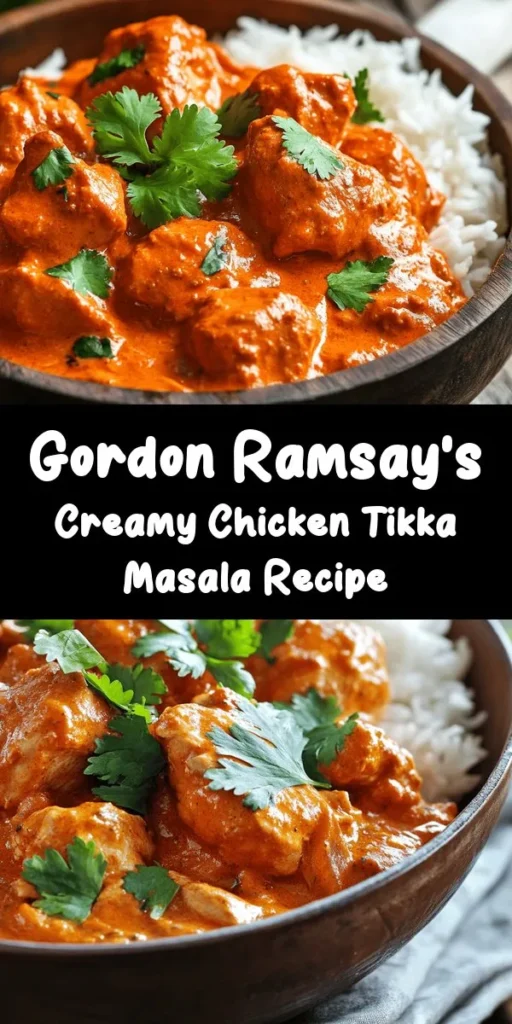 Discover the rich flavors of Gordon Ramsay's Chicken Tikka Masala! This delicious recipe features marinated chicken thighs grilled to perfection and simmered in a creamy, spiced tomato sauce. With vibrant spices like cumin, coriander, and garam masala, it’s a dish that’s both comforting and satisfying. Perfect for serving with fluffy basmati rice or warm naan, it’s a great option for family dinners or entertaining. Try this mouthwatering dish and impress your guests!