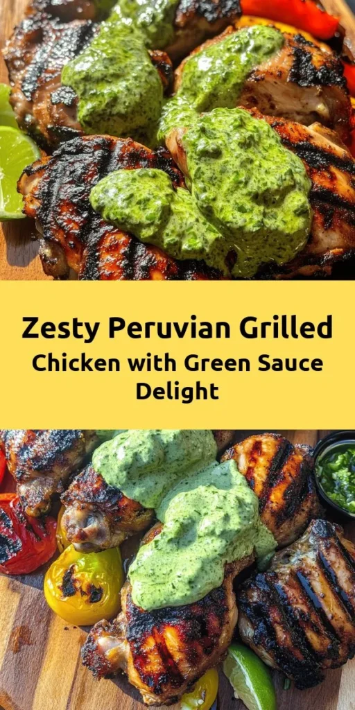 Discover the vibrant flavors of Peru with this grilled chicken recipe topped with a creamy green sauce! Perfectly marinated in lime juice, garlic, and spices, the juicy chicken thighs are grilled to perfection. The zesty Aji Verde sauce, made with cilantro, jalapeño, and mayonnaise, adds a delightful kick. Serve alongside rice or fresh veggies for a delicious meal your family will love. Enjoy this easy and flavorful dish any night of the week!