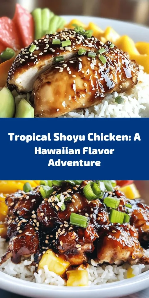 Bring a taste of the tropics to your dinner table with this delicious Tropical Hawaiian Shoyu Chicken Delight. This recipe features juicy chicken thighs marinated in a flavorful blend of soy sauce, honey, and ginger. The result is tender, savory chicken with a crispy skin that's perfect for any occasion. Serve with steamed rice and tropical fruits for a complete meal. Easy to prepare and packed with flavor, it’s a dish everyone will love!