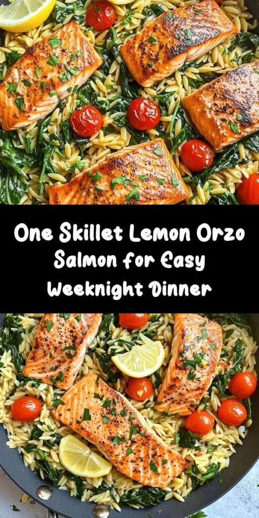 Discover the ease of a delicious dinner with this One Skillet Salmon with Lemon Orzo recipe! Perfect for busy nights, this dish combines tender salmon fillets with zesty lemon orzo, sautéed onions, garlic, and fresh veggies, all cooked together in one pan. It’s a flavorful and healthy meal that comes together in just 30 minutes. Serve it with fresh parsley and lemon wedges for a bright finish. Enjoy a hassle-free cooking experience with amazing flavors!