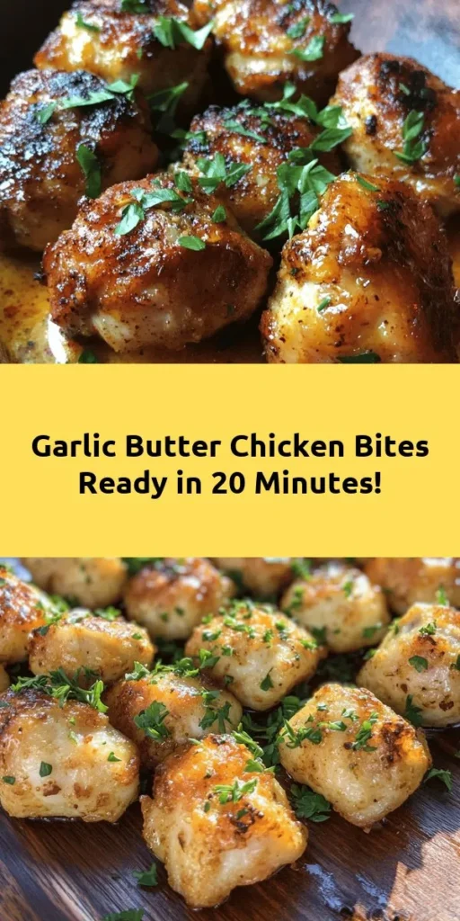 Indulge in these irresistible garlic butter chicken bites that are a perfect weeknight meal! This dish features tender chicken seasoned with smoked paprika and sautéed in a rich garlic butter sauce, then finished with fresh thyme and a splash of lemon juice for brightness. In just 20 minutes, you'll have a delicious meal that's great on its own, over rice, or with crusty bread. Add red pepper flakes for a little kick if desired! Enjoy the flavors!