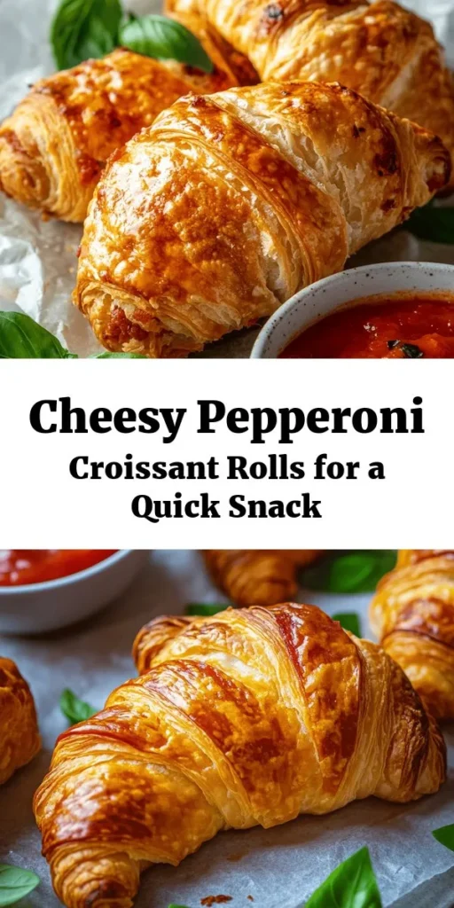 Indulge in the perfect snack with these Mozzarella Pepperoni Croissant Rolls! 🥐🍕 Quick and easy to make, these delightful treats are filled with gooey mozzarella, savory pepperoni, and a hint of Italian seasoning, all wrapped in flaky croissant dough. Bake them until golden brown and serve with marinara sauce for dipping. Ideal for appetizers, game day, or a cozy night in. Ready in just 25 minutes, they’re sure to impress!