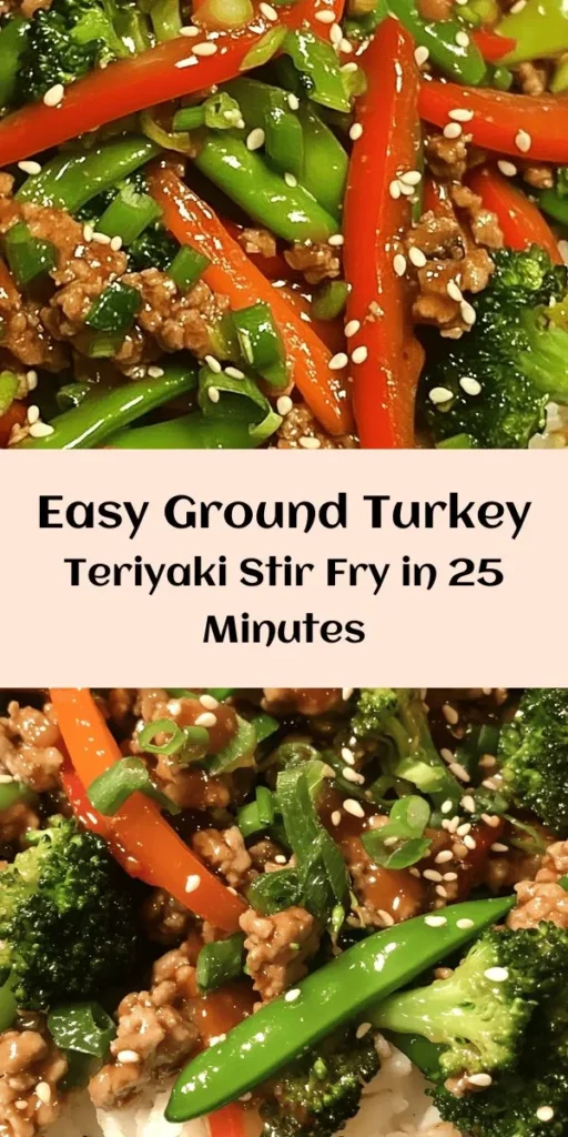 Discover the deliciousness of this Ground Turkey Teriyaki Stir Fry! Packed with vibrant veggies like broccoli, red bell pepper, and snap peas, it’s a nutritious meal ready in just 25 minutes. Sauté ground turkey with onions and garlic, then toss it all in a savory teriyaki sauce for a flavor explosion. Perfect served over rice or quinoa, this dish will keep your weeknight dinners exciting and tasty. Give it a try and enjoy a tasty, healthy dinner!