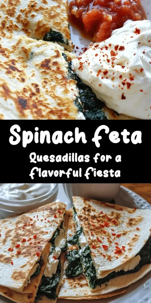Get ready to delight your taste buds with these Spinach & Feta Fiesta Quesadillas! Packed with fresh spinach, crumbled feta, and gooey mozzarella, this recipe is a quick and delicious meal that's perfect for any occasion. Whip them up in just 20 minutes and enjoy the crispy, cheesy goodness. Serve them with salsa or sour cream for an extra flavor boost. Ideal for lunch, dinner, or a crowd-pleasing snack!