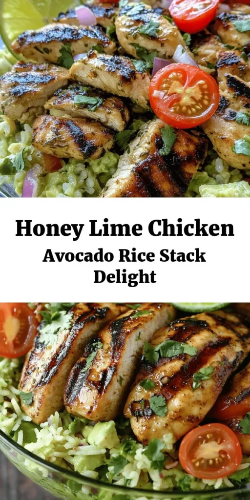 Discover a delicious twist on dinner with this Honey Lime Chicken & Avocado Rice Stack! Marinated chicken breasts are grilled to perfection and served atop a fluffy avocado-infused rice. This refreshing dish is not only packed with vibrant flavors but also looks stunning when layered. With just a few simple steps, you’ll have a meal that’s perfect for family dinners or gatherings. Don’t forget the lime and cilantro for the finishing touch!