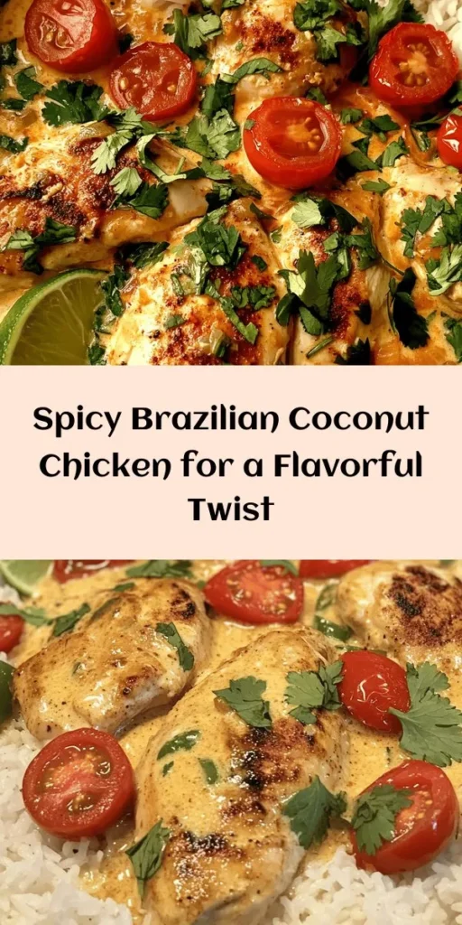 Looking for a flavorful dinner idea? Try this Spicy Brazilian Coconut Chicken! With tender chicken thighs marinated in creamy coconut milk and inspired by vibrant spices like ginger and red curry paste, this dish is a tropical delight. Sautéed with colorful bell peppers and cherry tomatoes, it’s a feast for both the eyes and the palate. Serve it hot over jasmine or basmati rice for a delicious meal your family will love. Enjoy the taste of Brazil!