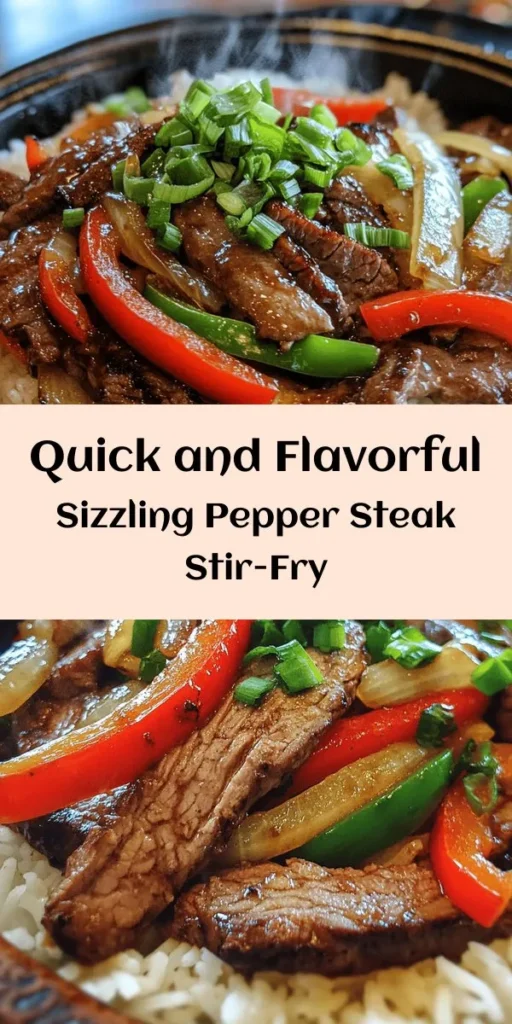 Make your weeknight dinner special with this sizzling pepper steak recipe! Tender flank steak is marinated in a savory mix of soy and oyster sauce, then seared to juicy perfection. Tossed with vibrant onions and bell peppers, it’s a colorful, flavorful dish that's ready in just 30 minutes. Perfect over rice or tossed with noodles, this recipe serves four and is sure to impress. Try it tonight for a quick and delicious meal!