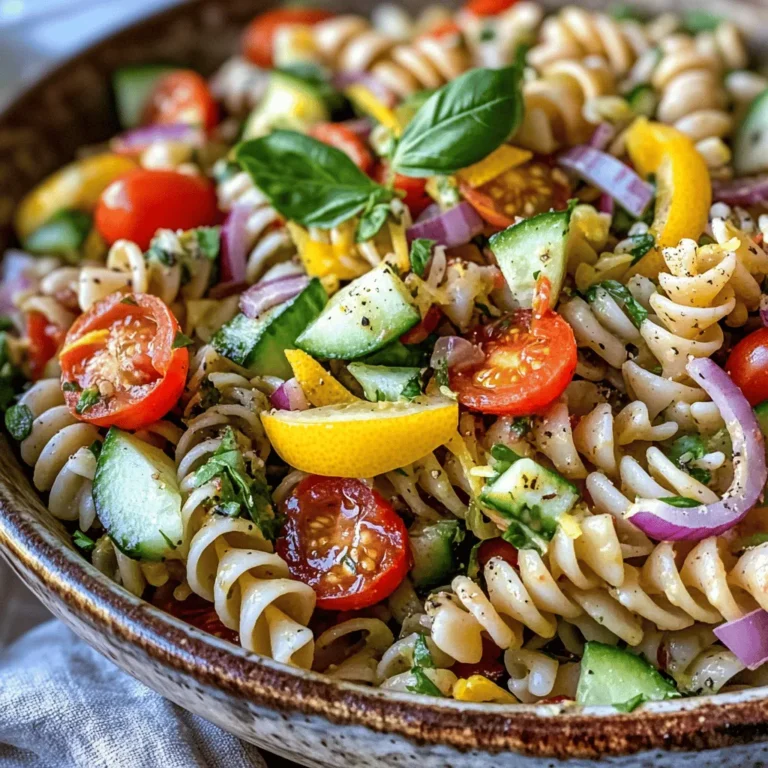 When it comes to the base of your Lemon Basil Pasta Salad, the choice of pasta can significantly affect the dish's texture and nutritional value. Whole grain pasta is a fantastic option, packed with dietary fiber and essential nutrients that can enhance your overall well-being. Unlike refined pasta, which can spike blood sugar levels, whole grain varieties offer a slower release of energy and can help keep you feeling full longer.