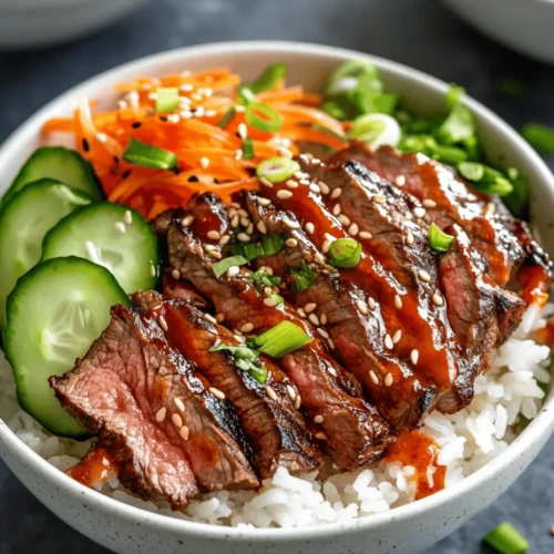 Korean BBQ Steak Rice Bowls with Spicy Cream Sauce are a delightful fusion of flavors that encapsulate the vibrant tastes of Korean cuisine, bringing a mouthwatering experience right to your table. This dish features tender, marinated flank steak served over a bed of fluffy rice, complemented by the crunch of fresh vegetables and the tangy kick of kimchi, all topped with a rich and spicy cream sauce that elevates each bite. Whether you're planning a dinner party to impress your guests or seeking a quick yet satisfying weeknight meal, this recipe is sure to become a favorite.