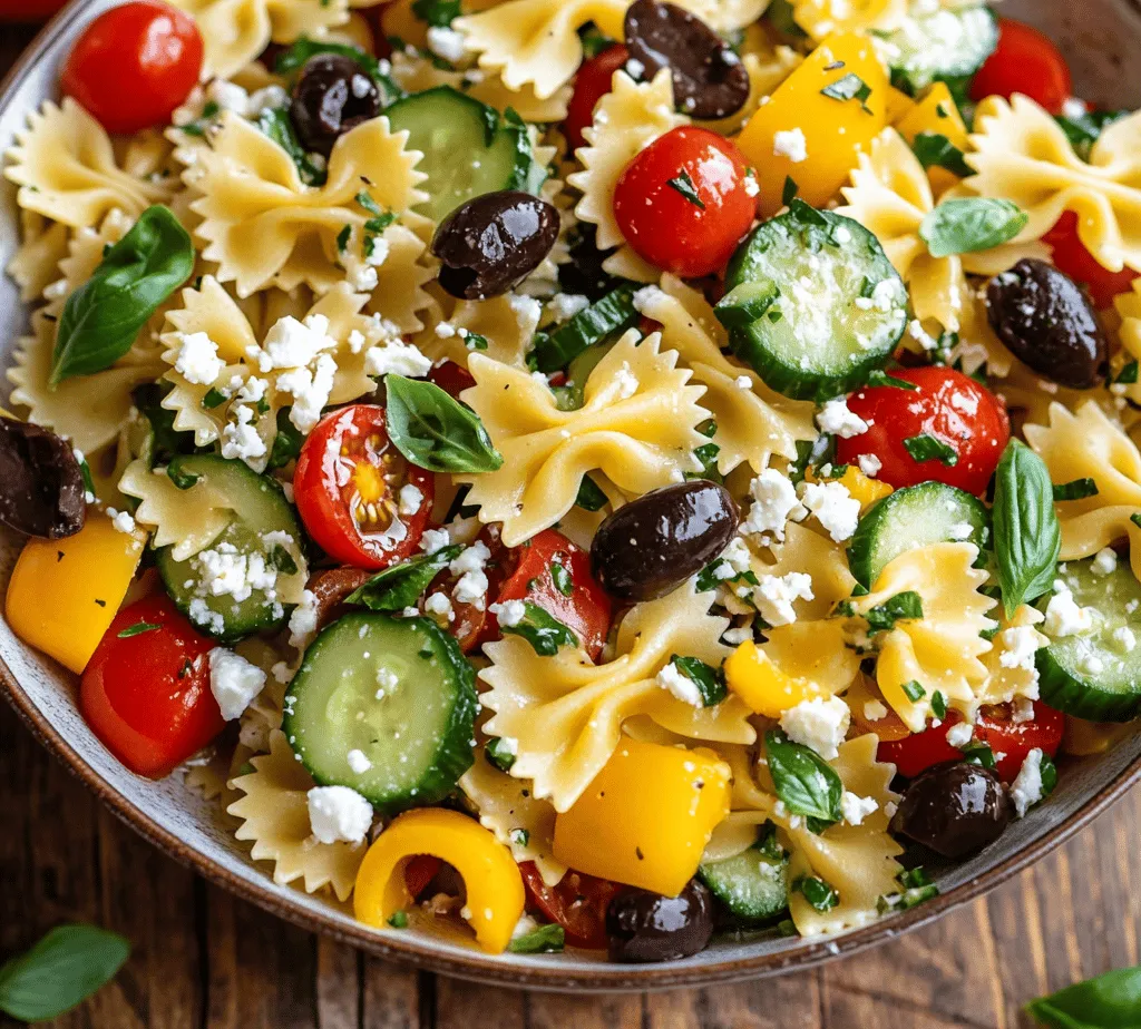 Pasta salads have become a staple in various cuisines around the world, celebrated for their versatility, flavor, and ease of preparation. From casual family dinners to sophisticated gatherings, pasta salads can adapt to any occasion, offering a satisfying and nutritious option for all. Among the myriad of pasta salad variations, the <strong>Bow Tie Pasta Salad Delight</strong> stands out as a vibrant and refreshing dish that brings together an array of colors and flavors, making it a favorite choice for picnics, barbecues, and potlucks.” /></p>
</p>
<h3>Combining Ingredients</h3>
</p>
<p>The process of combining the ingredients in your Bow Tie Pasta Salad Delight is crucial to achieving a harmonious flavor and maintaining the integrity of each component. After cooking the bow tie pasta to al dente perfection, it’s essential to allow it to cool slightly before mixing it with the other ingredients. This step prevents the pasta from becoming mushy and allows the flavors to meld beautifully.</p>
</p>
<p>When adding the ingredients, start by placing the cooled pasta in a large mixing bowl. Gently fold in the diced cherry tomatoes, crunchy cucumbers, and crumbled feta cheese. Use a spatula or wooden spoon to delicately combine the ingredients, taking care not to crush the tomatoes or break apart the feta too much. This gentle folding technique ensures that each ingredient retains its shape and contributes its unique texture to the overall dish.</p>
</p>
<p>Next, drizzle the salad dressing over the combined ingredients. Instead of pouring it all at once, add half and then toss the salad lightly. This way, you can assess the amount of dressing needed for a balanced flavor without overwhelming the other ingredients. If necessary, add more dressing gradually, ensuring that every piece of pasta and vegetable is coated evenly.</p>
</p>
<h3>Chilling the Salad</h3>
</p>
<p>Once you’ve combined all the ingredients, it’s time to chill the salad. Placing the Bow Tie Pasta Salad Delight in the refrigerator for at least 30 minutes allows the flavors to deepen and develop. Chilling not only enhances the taste but also improves the texture, giving the salad a refreshing quality that is perfect for warm weather.</p>
</p>
<p>The resting period allows the pasta to absorb some of the dressing, which enhances its flavor while keeping the vegetables crisp. Additionally, the cooling process helps the salad blend into a cohesive dish, as the flavors meld together beautifully. This makes each bite a delightful burst of flavor, making it hard to resist going back for seconds.</p>
</p>
<h3>Flavor Profile and Texture of the Salad</h3>
</p>
<p>The flavor profile of Bow Tie Pasta Salad Delight is a delightful combination of sweet, crunchy, and creamy elements. The burst of sweetness from the cherry tomatoes contrasts beautifully with the crunchy freshness of the cucumbers. The creamy feta cheese adds richness and a savory note that ties everything together seamlessly.</p>
</p>
<p>Each component of the salad contributes to the overall texture and flavor. The bow tie pasta serves as the perfect canvas, providing a chewy base that holds up well against the crisp vegetables. The cucumbers offer a refreshing crunch, while the tomatoes bring juiciness that balances the dish. The feta cheese not only adds creaminess but also a salty kick that enhances the overall flavor.</p>
</p>
<p>For those looking to elevate the salad further, consider adding proteins such as grilled chicken or chickpeas. These additions not only enhance the nutritional value but also add a satisfying heartiness to make the salad a more complete meal. Grilled chicken adds a smoky flavor that pairs well with the salad, while chickpeas provide a hearty texture and are an excellent source of plant-based protein.</p>
</p>
<h3>Serving Suggestions</h3>
</p>
<p>Presenting your Bow Tie Pasta Salad Delight can be as creative as you desire. One of the most straightforward ways is to serve it in individual bowls, allowing guests to enjoy their portions. Alternatively, you can serve the salad family-style in a large bowl at the center of the table, encouraging everyone to help themselves. This communal approach is perfect for gatherings and promotes a sense of sharing.</p>
</p>
<p>When considering what to serve alongside this salad, think about pairing it with grilled meats, such as chicken or fish, to create a well-rounded meal. It also complements lighter fare like sandwiches or wraps, making it an excellent choice for brunch or lunch.</p>
</p>
<p>Bow Tie Pasta Salad Delight is ideal for various occasions, including picnics, barbecues, and potlucks. Its vibrant colors and fresh flavors make it visually appealing and a crowd-pleaser. The salad can also be made ahead of time, making it a convenient option for busy hosts who want to serve something delicious without the last-minute rush.</p>
</p>
<h3>Nutritional Benefits of Bow Tie Pasta Salad</h3>
</p>
<p>The Bow Tie Pasta Salad Delight is not just a feast for the senses; it also boasts numerous health benefits. The vegetables included in the salad are rich in vitamins and minerals. Cherry tomatoes, for instance, are excellent sources of vitamin C and antioxidants, which help combat free radicals in the body. Cucumbers, low in calories and high in water content, contribute to hydration and provide essential nutrients like vitamin K.</p>
</p>
<p>The salad’s dressing, made primarily with olive oil, offers healthy fats that are beneficial for heart health. Olive oil contains monounsaturated fats, which can help lower bad cholesterol levels and promote heart health. Moreover, the feta cheese adds a source of protein and calcium, essential for muscle health and strong bones.</p>
</p>
<p>This salad can easily fit into various dietary lifestyles, including the Mediterranean diet, known for its emphasis on whole foods, healthy fats, and fresh produce. It’s also a great option for vegetarians looking for a nutritious dish that doesn’t compromise on flavor.</p>
</p>
<h3>Conclusion</h3>
</p>
<p>In summary, Bow Tie Pasta Salad Delight is a versatile and healthy dish that offers a perfect balance of flavors and textures. Its ease of preparation makes it an excellent choice for both casual meals and formal dining occasions. With its vibrant ingredients and customizable options, this salad is sure to impress your guests and become a staple in your culinary repertoire.</p>
</p>
<p>Whether you’re hosting a summer barbecue, preparing for a picnic, or simply looking for a refreshing side dish, this pasta salad is a delightful option that delivers both taste and nutrition. So gather your ingredients, follow the simple steps, and enjoy the delightful experience of creating and savoring your own Bow Tie Pasta Salad Delight.</p>
<div id=
