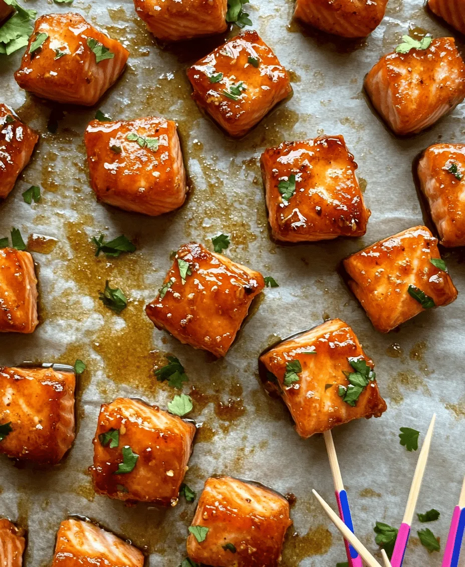 In the ever-evolving landscape of modern cuisine, the combination of sweet and spicy flavors is gaining unprecedented popularity. Diners are increasingly drawn to dishes that tantalize the taste buds with contrasting sensations, making meals more exciting and memorable. One such dish that beautifully embodies this trend is <strong>Hot Honey Salmon Bites</strong>. This recipe strikes a perfect balance between the rich, buttery flavor of salmon and the sweet heat of hot honey, creating a delightful appetizer or snack that is sure to impress at any gathering.” /></p>
</p>
<h2>Baking Instructions</h2>
</p>
<p>To prepare the Hot Honey Salmon Bites, begin by preheating your oven to 425°F (220°C). This high temperature ensures that the salmon cooks quickly, allowing it to retain its moisture and tenderness.</p>
</p>
<h3>Importance of Parchment Paper</h3>
</p>
<p>Using parchment paper on your baking sheet is essential for this recipe. It not only prevents the salmon from sticking but also makes for an incredibly easy clean-up. Additionally, parchment paper helps distribute heat evenly, ensuring that your salmon bites cook uniformly. You’ll want to cut a piece that fits your baking sheet perfectly, allowing for a little overhang to make removal even easier after baking.</p>
</p>
<h3>Visual Cues for Knowing When Salmon is Cooked Through</h3>
</p>
<p>The key to perfectly cooked salmon is knowing when it’s ready. For salmon bites, look for the following visual cues:</p>
<p>– The salmon should appear opaque and flake easily with a fork.</p>
<p>– The internal temperature should reach 145°F (63°C) when measured at the thickest part of the fish.</p>
<p>– The edges will have a slight golden color, and the flesh will have a moist, juicy appearance without being overly dry.</p>
</p>
<p>Once you notice these signs, carefully remove the salmon bites from the oven to avoid overcooking.</p>
</p>
<h3>Drizzling Hot Honey</h3>
</p>
<p>Drizzling hot honey over the salmon is where the magic happens. To ensure even coverage, follow these techniques:</p>
<p>– Use a spoon or a squeeze bottle to drizzle the hot honey over each salmon bite. This allows for precision and control.</p>
<p>– Start from the center of each piece and work your way outwards in a circular motion. This technique guarantees that every bite is infused with that sweet and spicy flavor.</p>
<p>– If you want a little extra kick, add a pinch of red pepper flakes over the top after drizzling the honey for added texture and heat.</p>
</p>
<h3>Garnishing and Presentation</h3>
</p>
<p>Presentation can elevate your dish from everyday to extraordinary. Here are some tips for garnishing your Hot Honey Salmon Bites:</p>
<p>– Use freshly chopped herbs like cilantro, parsley, or chives to sprinkle over the salmon after drizzling with hot honey. This adds a pop of color and freshness.</p>
<p>– Consider adding thinly sliced lemon or lime wedges around the plate for a bright, inviting look.</p>
<p>– For an added layer of sophistication, serve the salmon bites on a wooden board or a stylish platter, arranged neatly with your garnishes and sides.</p>
</p>
<h2>Serving Suggestions and Pairings</h2>
</p>
<p>Hot Honey Salmon Bites are incredibly versatile and can be served in numerous creative ways to impress your guests or family.</p>
</p>
<h3>Creative Ways to Serve</h3>
</p>
<p>– <strong>Toothpicks or Skewers</strong>: Arrange the salmon bites on a platter with toothpicks for easy serving during gatherings. Skewers can also be a fun alternative, allowing guests to grab and go.</p>
<p>– <strong>Mini Sliders</strong>: Serve the salmon bites on small buns with fresh greens and a drizzle of hot honey for delicious sliders.</p>
<p>– <strong>Tacos</strong>: For a fusion twist, use soft tortillas to create mini tacos filled with salmon bites, avocado, and cabbage slaw, topped with additional hot honey.</p>
</p>
<h3>Recommended Side Dishes</h3>
</p>
<p>To complement the sweet and spicy flavors of the Hot Honey Salmon Bites, consider pairing them with:</p>
<p>– <strong>Cucumber Salad</strong>: A refreshing cucumber salad with a light vinaigrette can balance the richness of the salmon.</p>
<p>– <strong>Rice</strong>: Serve the salmon over a bed of jasmine or basmati rice to soak up the delicious hot honey glaze.</p>
<p>– <strong>Vegetable Stir-Fry</strong>: Bright, colorful vegetables stir-fried with a light soy or teriyaki sauce can add a delightful crunch and contrast to the dish.</p>
</p>
<h3>Beverage Pairings</h3>
</p>
<p>Enhance your meal with thoughtfully chosen beverages:</p>
<p>– <strong>White Wines</strong>: Crisp white wines like Sauvignon Blanc or Chardonnay can beautifully complement the flavors of the salmon.</p>
<p>– <strong>Craft Beers</strong>: For beer lovers, a light lager or a hoppy IPA can match the spice of the hot honey while refreshing the palate.</p>
</p>
<h2>Nutritional Benefits of Hot Honey Salmon Bites</h2>
</p>
<p>One of the many advantages of Hot Honey Salmon Bites is that they are not only delicious but also packed with nutritional benefits.</p>
</p>
<h3>Overview of Health Benefits of Salmon</h3>
</p>
<p>Salmon is renowned for its health benefits, making it an excellent choice for any meal. Some of the key benefits include:</p>
<p>– <strong>Omega-3 Fatty Acids</strong>: Salmon is one of the richest sources of omega-3 fatty acids, which are essential for heart health and have been linked to reduced inflammation.</p>
<p>– <strong>Protein Content</strong>: A serving of salmon provides a high-quality source of protein, which is vital for muscle repair and growth.</p>
<p>– <strong>Vitamins and Minerals</strong>: Salmon is also rich in B vitamins, potassium, and selenium, all crucial for overall health.</p>
</p>
<h3>Discussion on Hot Honey in Moderation</h3>
</p>
<p>While hot honey adds delightful flavor, it’s important to use it in moderation. The sweetness of honey can contribute to your daily sugar intake, but when used sparingly, it can be part of a balanced diet. Additionally, the antioxidants in honey may provide some health benefits, including anti-inflammatory properties.</p>
</p>
<h3>Balanced Meal Options</h3>
</p>
<p>Hot Honey Salmon Bites fit seamlessly into a healthy diet. Pairing them with nutrient-rich sides, such as leafy greens or whole grains, can create a balanced meal that is both satisfying and nutritious. This dish allows for flexibility in ingredients, so you can easily adjust based on your dietary preferences or restrictions.</p>
</p>
<h2>Conclusion</h2>
</p>
<p>In conclusion, Hot Honey Salmon Bites are a delicious and versatile recipe that can be enjoyed at any gathering, be it a casual family dinner or a festive party. The combination of sweet and spicy flavors makes this dish a crowd-pleaser, and its ease of preparation means you can have it on the table in no time.</p>
</p>
<p>Not only is this recipe simple to make, but it also allows for personalization according to your taste preferences, whether you prefer extra heat or a hint of citrus. The use of fresh ingredients and healthful salmon ensures that you are not only indulging in a delightful meal but also nourishing your body.</p>
</p>
<p>As you explore the world of sweet and spicy flavors, let the Hot Honey Salmon Bites inspire you to create simple yet impressive dishes at home. Embrace the joy of cooking and the satisfaction of sharing delicious meals with your loved ones. Enjoy the process, and happy cooking!</p>
<div id=