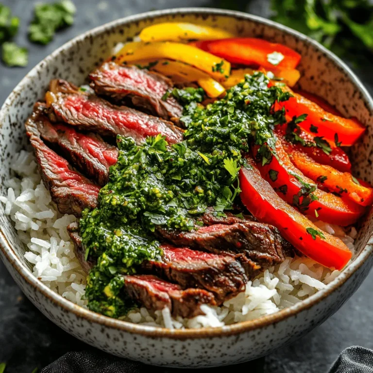 Welcome to a mouthwatering journey that brings together the robust flavors of skirt steak and the vibrant freshness of chimichurri sauce. Skirt Steak Rice Bowls with Chimichurri Sauce is not just a meal; it's an experience that tantalizes your taste buds and transports you to the bustling streets of Argentina, where this dish has its roots. The rich, savory notes of marinated skirt steak paired with a zesty, herbaceous chimichurri create a harmonious balance that is sure to please any palate.