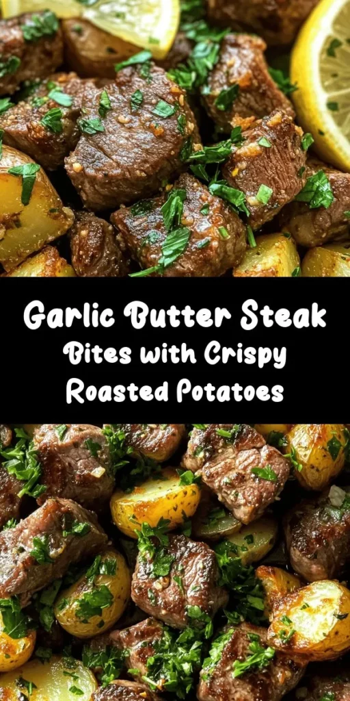 Indulge in these savory garlic butter steak bites paired with crispy roasted potatoes for a comforting meal that's simple to prepare. Tender sirloin cubes are seared to perfection and tossed in a rich garlic butter sauce, while baby potatoes become golden and crispy in the oven. Perfect for a weeknight dinner or special gatherings, this dish is sure to impress! Don’t forget to garnish with fresh parsley and serve with zesty lemon wedges for an extra pop of flavor. Enjoy this delicious recipe today!