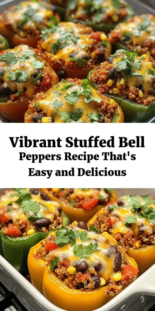 Brighten up your dinner table with these Easy Stuffed Bell Peppers! This colorful dish is packed with nutritious ingredients like quinoa, black beans, and corn, all beautifully stuffed inside vibrant bell peppers. With a hint of cumin and smoked paprika, each bite is bursting with flavor. Topped with melted cheese and garnished with cilantro, these peppers are both healthy and delicious. Perfect for a family meal or a cozy gathering, this recipe is sure to impress!