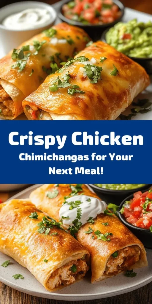 Get ready to indulge in these Crunchy Chicken Chimichangas! Filled with delicious shredded chicken, creamy refried beans, and a blend of cheeses, these crispy delights are bursting with flavor. Easy to prepare and fry to golden perfection, they make a perfect appetizer or main dish. Serve with salsa, sour cream, and guacamole for a tasty treat that’s sure to impress. Perfect for game days or family dinners, give this recipe a try!