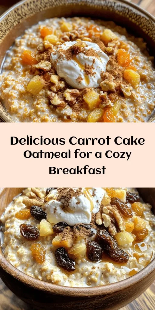 Start your day with a delightful twist on breakfast! This Carrot Cake Oatmeal blends rolled oats, almond milk, grated carrots, and pineapple for a sweet, satisfying meal. Spiced with cinnamon and nutmeg, it's packed with flavor and nutrition. Top it off with cream cheese or Greek yogurt for that extra creaminess. Perfect for a cozy morning or a quick meal prep, this recipe is not just delicious but also healthy. Give it a try and enjoy a slice of carrot cake in your bowl!