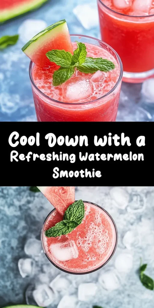 Cool off this summer with a refreshing Watermelon Smoothie! This easy recipe combines fresh watermelon, coconut water, and optional Greek yogurt for a creamy texture. Add a touch of honey for sweetness and lime juice for zing, then blend with ice for a perfect chill. Garnish with mint for an extra touch of freshness. In just 10 minutes, you can whip up a delicious and hydrating smoothie that serves 2-3. Perfect for sunny days!