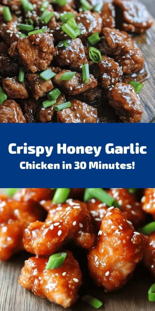 Indulge in the delightful crunch of Crispy Chinese Honey Garlic Chicken! This dish features bite-sized chicken breast coated in a crispy exterior, then tossed in a heavenly honey garlic sauce for the perfect balance of sweet and savory. With simple ingredients like honey, soy sauce, and fresh garlic, you can whip this up in just 30 minutes. Garnish with green onions and sesame seeds for an impressive finish. Perfect for dinner or as a crowd-pleasing appetizer!