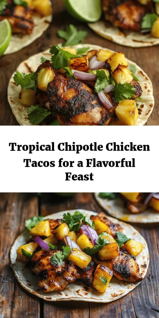 Dive into a burst of flavor with these Tropical Chipotle Chicken Tacos! Juicy marinated chicken thighs blend perfectly with sweet, caramelized pineapple and smoky chipotle heat. This easy sheet pan recipe ensures you get deliciously charred chicken in just 30 minutes. Serve these vibrant tacos in warm corn tortillas, topped with fresh cilantro and a squeeze of lime for the perfect tropical twist. Ideal for a quick weeknight dinner or a fun gathering!