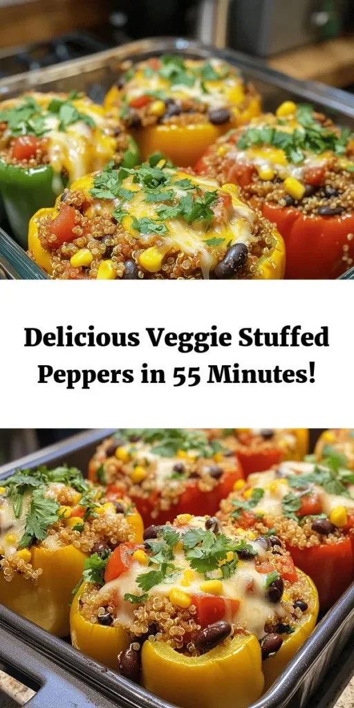 Discover the deliciousness of vibrant veggie stuffed bell peppers! This wholesome recipe combines quinoa, black beans, corn, and spices, all baked to perfection. It's a colorful and nutritious meal that’s easy to prepare and perfect for dinner! Simply hollow out your peppers, stuff them with a savory mixture, and top with cheese before baking. Garnish with fresh cilantro for a burst of flavor. Ideal for meal prep or a family dinner, enjoy this tasty and healthy dish!